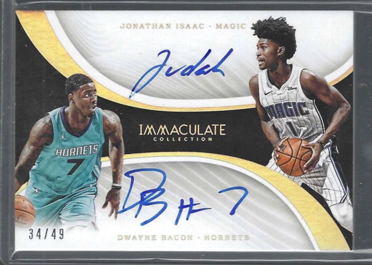 JONATHAN ISAAC DWAYNE BACON 2017-18 PANINI IMMACULATE ROOKIE DUAL AUTO RC #D /49