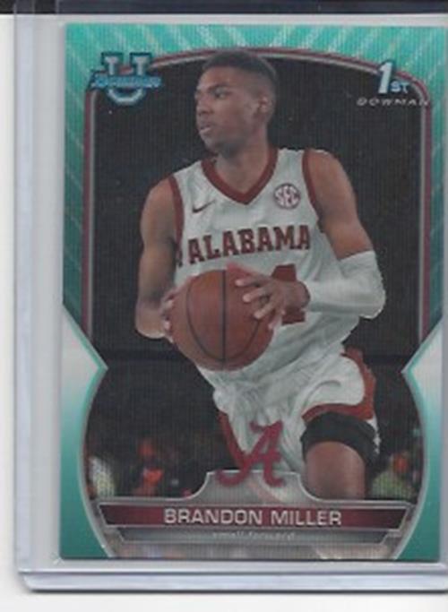 BRANDON MILLER 2023 BOWMAN CHROME 1ST UNIVERSITY AQUA WAVE REFRACTOR RC #D /299