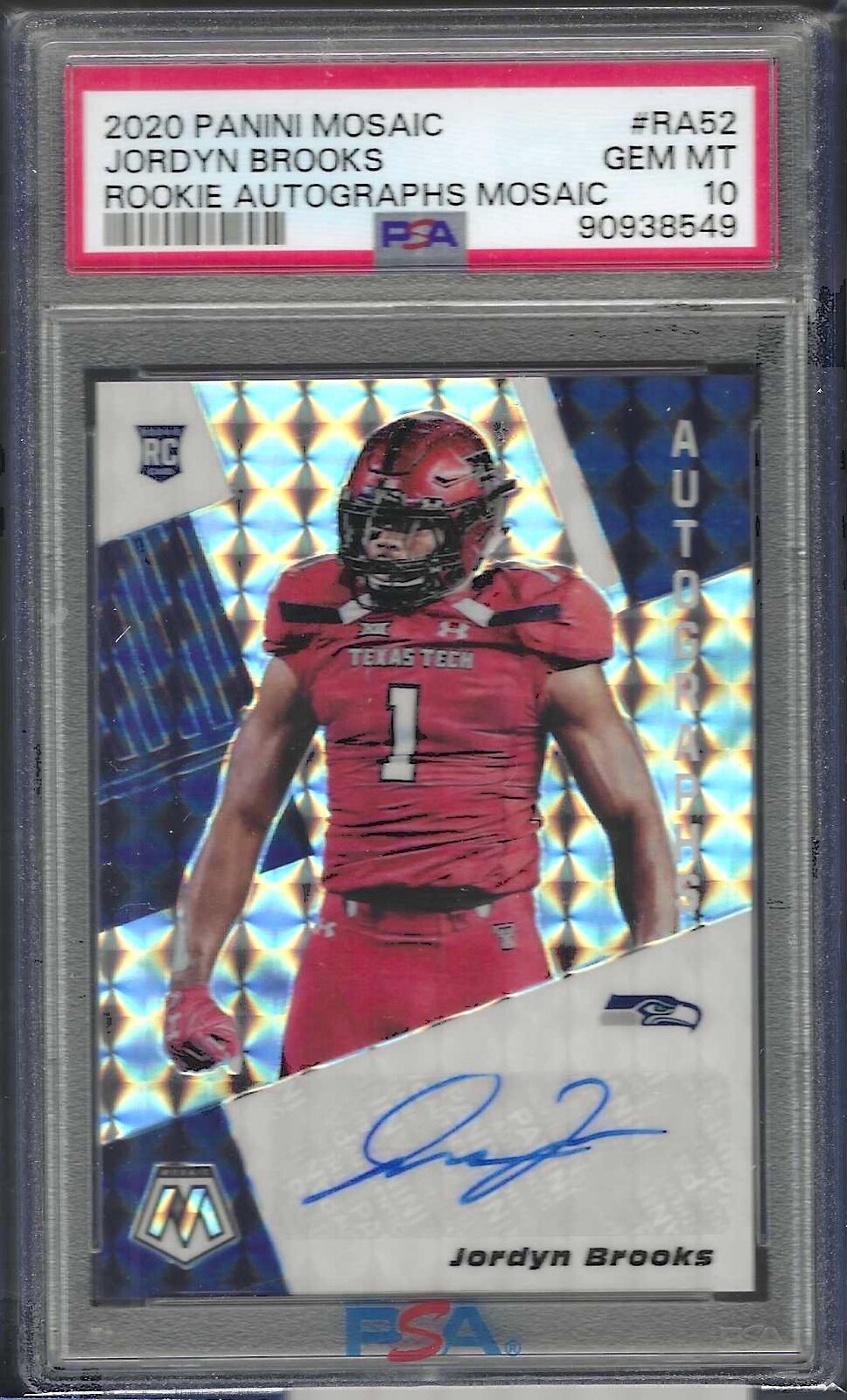 JORDYN BROOKS 2020 PANINI MOSAIC ROOKIE PRIZM AUTO RC #RA-52 PSA 10 GEM MINT