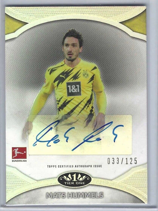 MATS HUMMELS 2020-21 TOPPS TIER ONE BUNDESLIGA SILVER FOIL AUTO #D 033/125