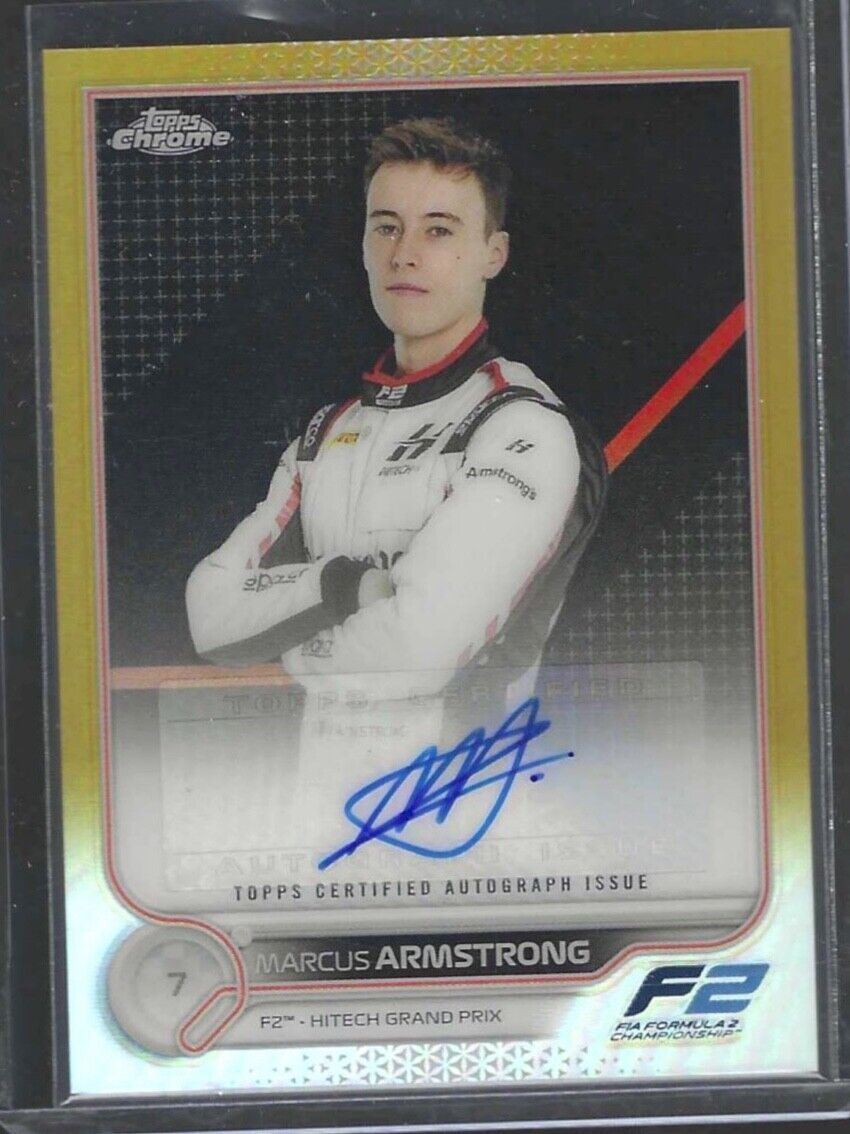 MARCUS ARMSTRONG 2022 TOPPS CHROME F1 GOLD REFRACTOR AUTO #D 21/50