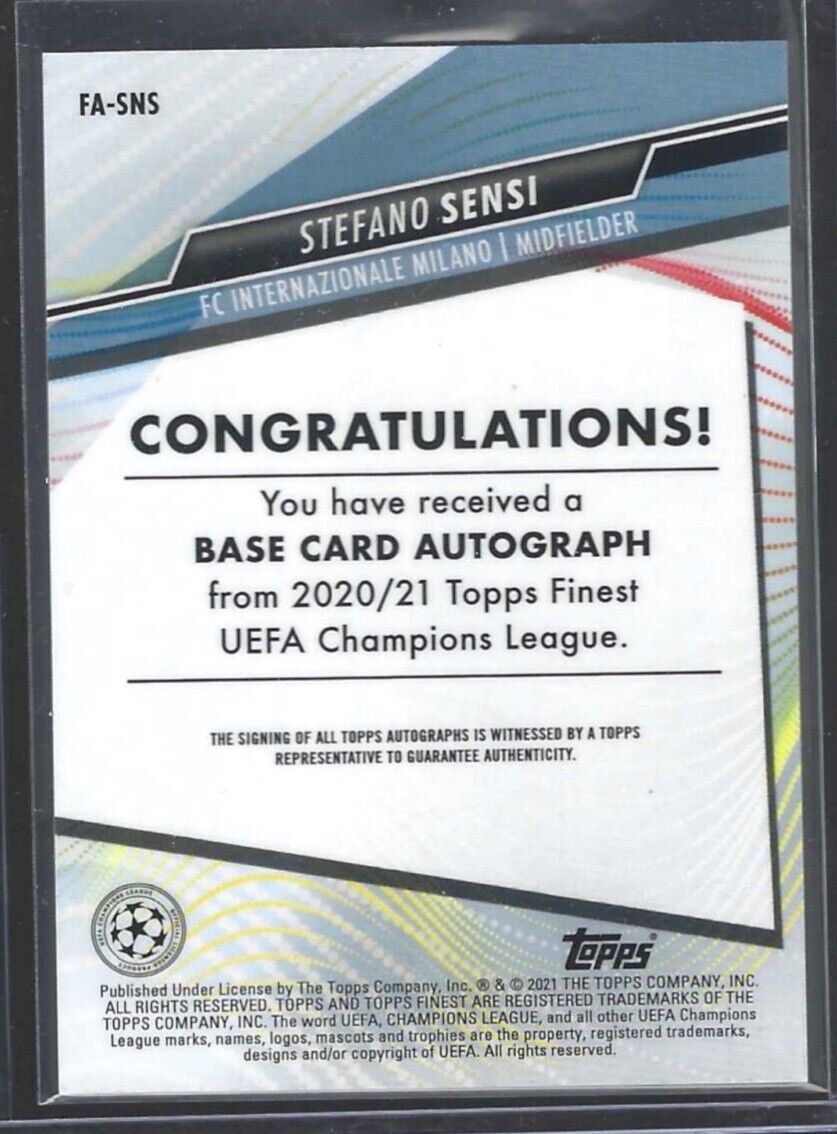 STEFANO SENSI 2020-21 TOPPS FINEST UCL SILVER REFRACTOR AUTO #FA-SNS