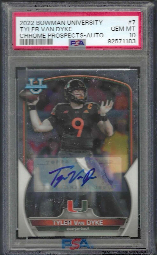 TYLER VAN DYKE 2022 BOWMAN UNIVERSITY CHROME PROSPECT AUTO PSA 10 GEM MINT POP 9