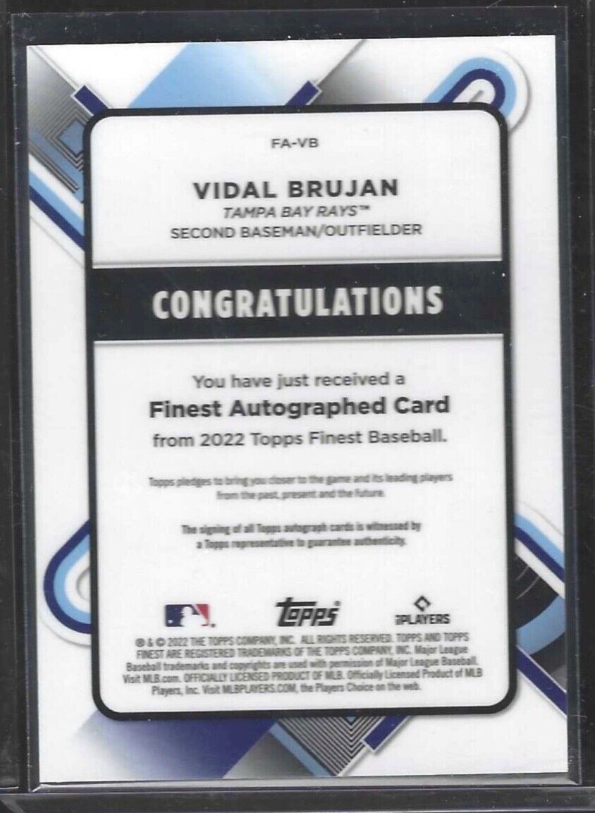VIDAL BRUJAN 2022 TOPPS FINEST BLUE REFRACTOR ROOKIE  ON CARD AUTO RC #D 021/150