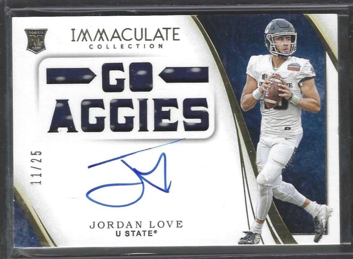 JORDAN LOVE 2020 PANINI IMMACULATE COLLEGIATE GO AGGIES PATCH AUTO RC #D 11/25