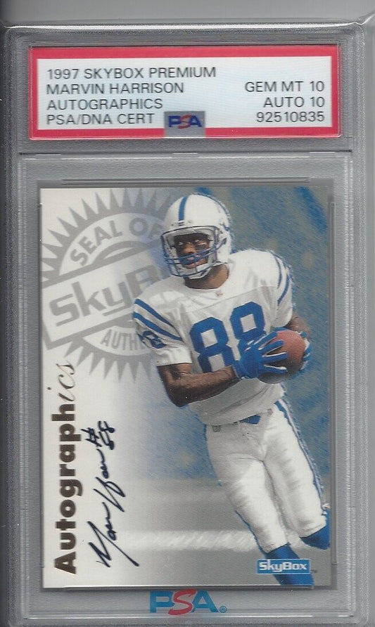 MARVIN HARRISON 1997 SKYBOX PREMIUM AUTOGRAPHICS ON CARD AUTO PSA 10 w/ 10 AUTO
