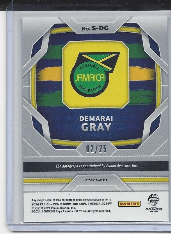 DEMARAI GRAY 2024 PANINI PRIZM COPA AMERICA SILVER PRIZM JAMAICA AUTO #D 2/25