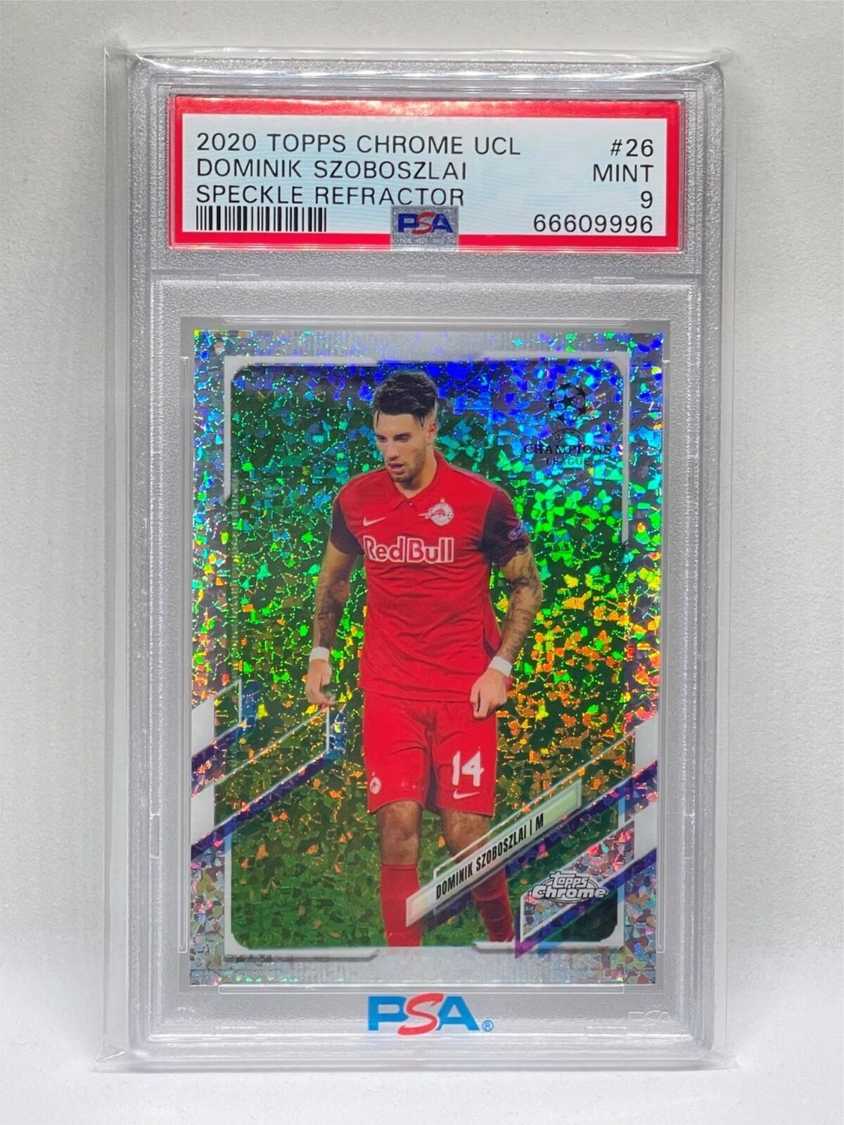 DOMINIK SZOBOSZLAI 2020 TOPPS CHROME UCL SPECKLE REFRACTOR RC #26 PSA 9 POP 3