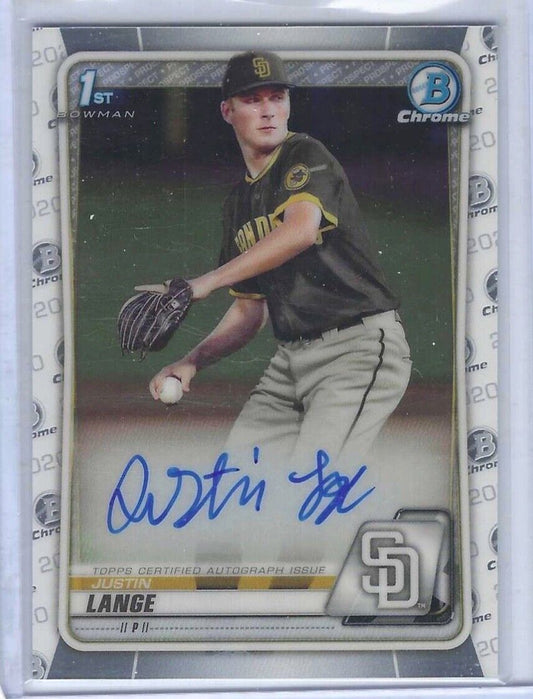 JUSTIN LANGE 2020 BOWMAN CHROME DRAFT 1ST PROSPECT AUTO #CDA-JL