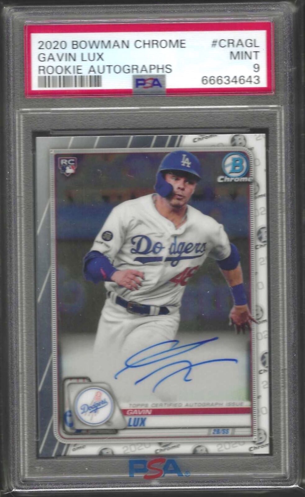 GAVIN LUX 2020 BOWMAN CHROME ROOKIE ON CARD AUTO RC #CRA-GL PSA 9 MINT
