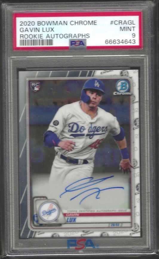 GAVIN LUX 2020 BOWMAN CHROME ROOKIE ON CARD AUTO RC #CRA-GL PSA 9 MINT