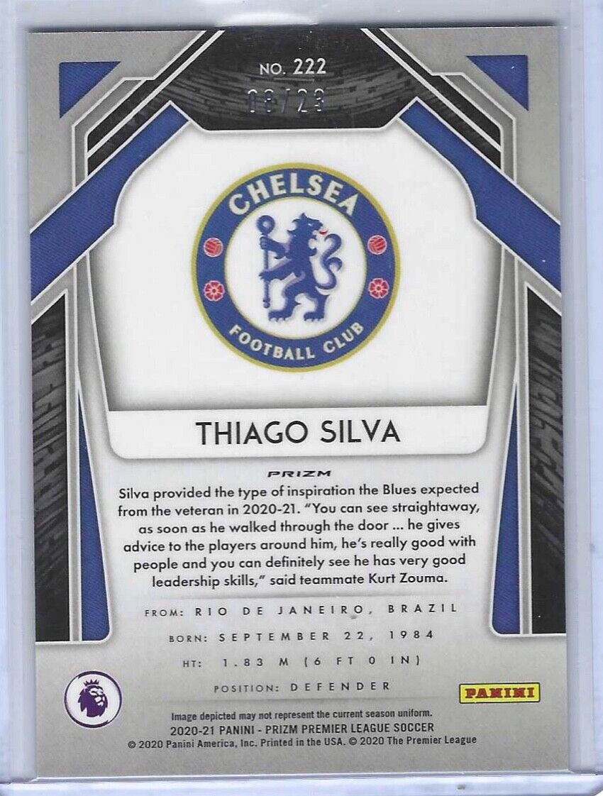 THIAGO SILVA 2020-21 PANINI PRIZM EPL SILVER CRACKED ICE PRIZM #D 08/23