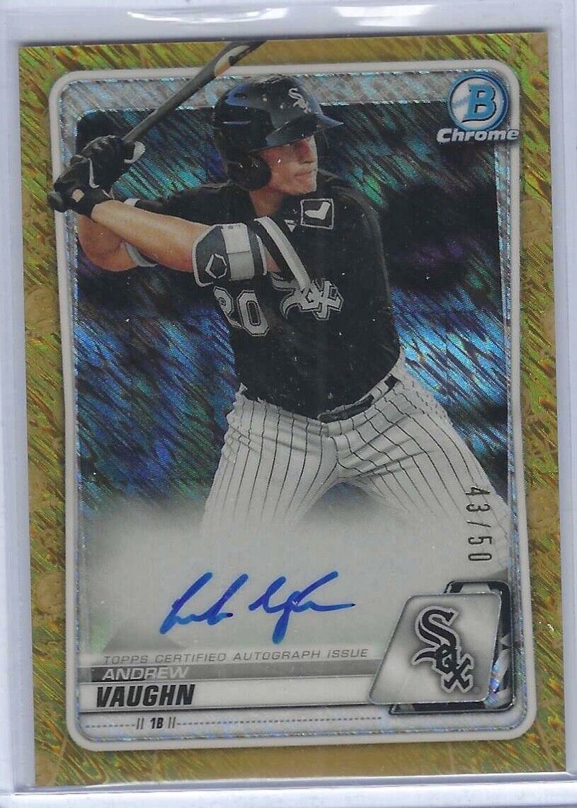 ANDREW VAUGHN 2020 BOWMAN CHROME GOLD SHIMMER REFRACTOR PROSPECT AUTO #D 43/50