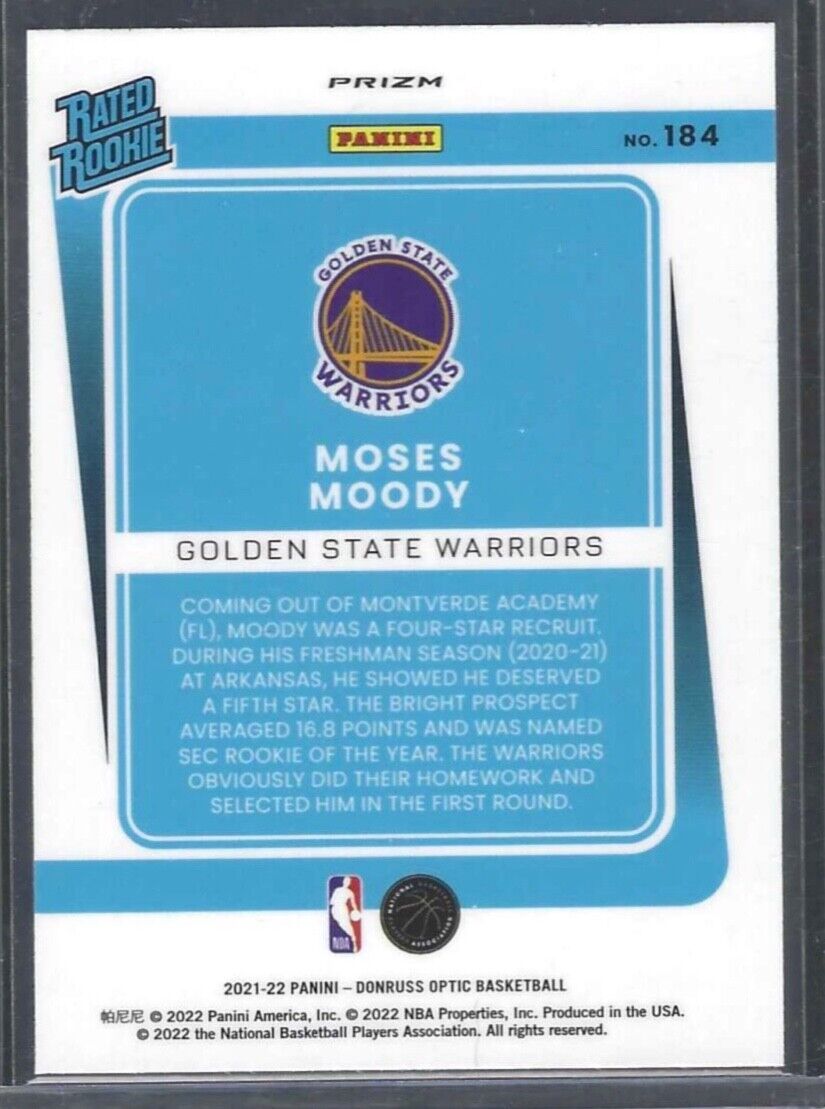 MOSES MOODY 2021-22 PANINI DONRUSS OPTIC RED CHOICE PRIZM RATED ROOKIE RC #184