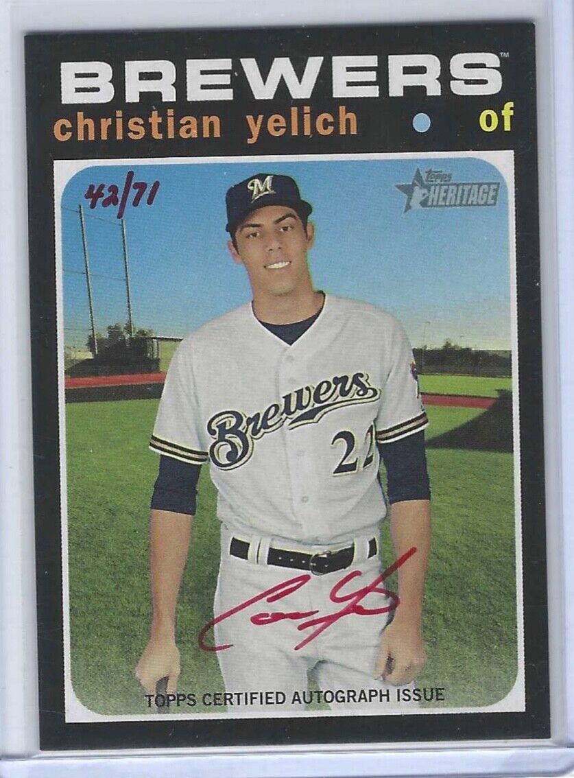 CHRISTIAN YELICH 2020 TOPPS HERITAGE RED INK AUTO #D 42/71