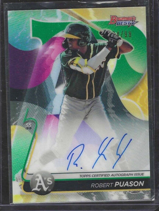 ROBERT PUASON 2020 BOWMANS BEST GREEN REFRACTOR  ON CARD PROSPECT AUTO #D 74/99