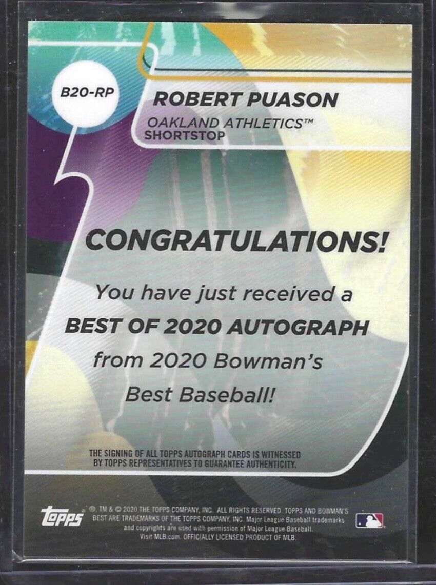 ROBERT PUASON 2020 BOWMANS BEST GREEN REFRACTOR  ON CARD PROSPECT AUTO #D 74/99