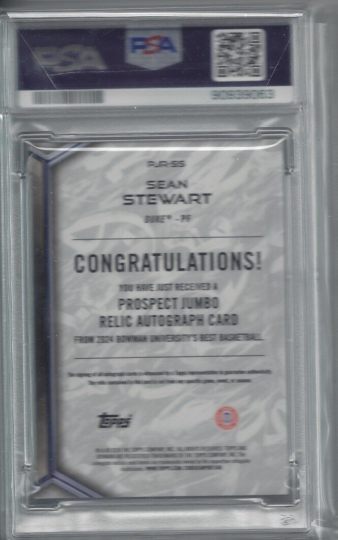 SEAN STEWART 2023 BOWMANS BEST U HONOR ROLL PATCH AUTO #D 29/49 PSA 10 POP 1/1