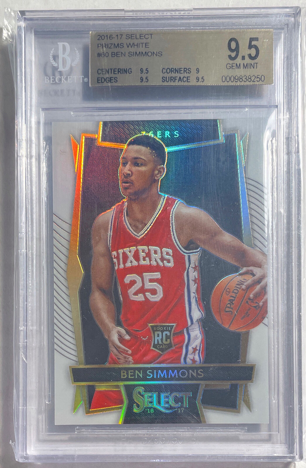 BEN SIMMONS 2016-17 PANINI SELECT WHITE PRIZM RC #D 081/149 BGS 9.5 GEM MINT