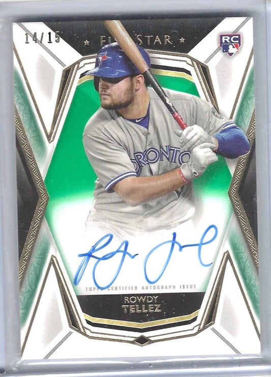 ROWDY TELLEZ 2019 TOPPS FIVE STAR GREEN ON CARD ROOKIE AUTO RC #D 14/15
