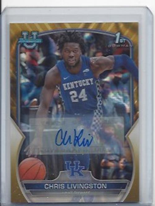 CHRIS LIVINGSTON 2023 BOWMAN CHROME 1ST UNIV GOLD RAYWAVE REFRACTOR AUTO RC /50