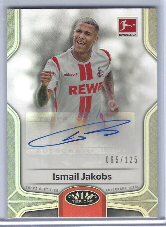 ISMAIL JAKOBS 2020-21 TOPPS TIER ONE BUNDESLIGA SILVER FOIL AUTO #D 065/125