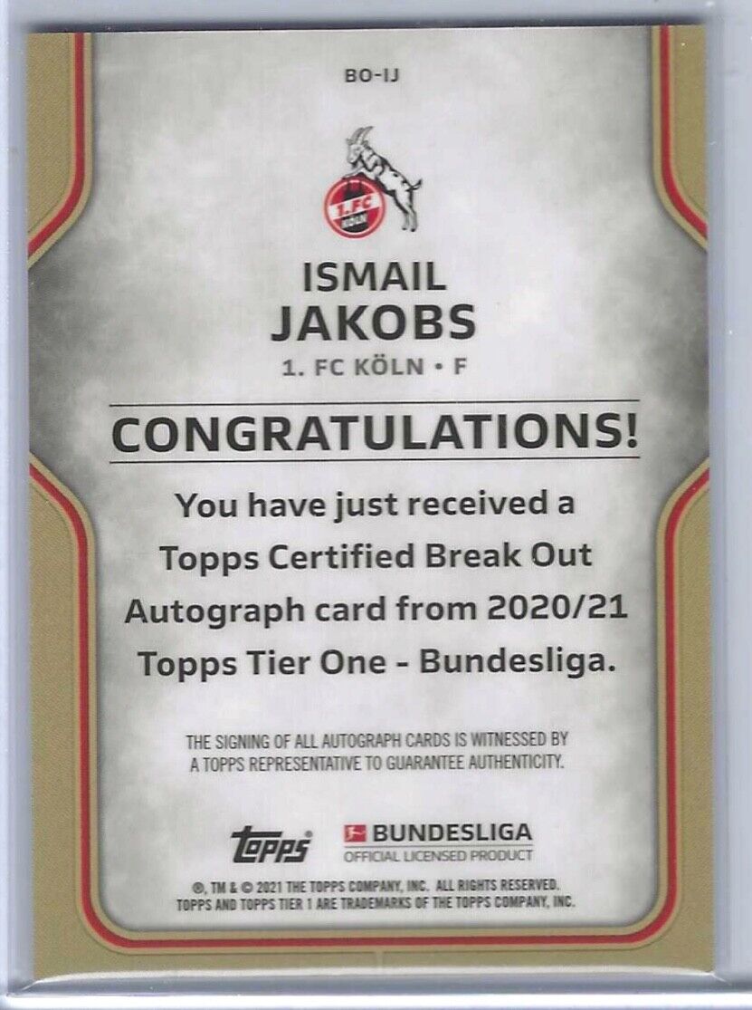 ISMAIL JAKOBS 2020-21 TOPPS TIER ONE BUNDESLIGA SILVER FOIL AUTO #D 065/125