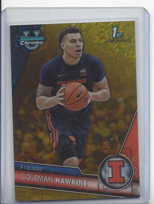 COLEMAN HAWKINS 2023-24 BOWMAN CHROME UNIVERSITY 1ST GOLD SHIMMER REFRACTOR /50