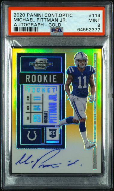 MICHAEL PITTMAN JR 2020 PANINI CONTENDERS GOLD PRIZM AUTO RC /10 PSA 9 POP 1/1