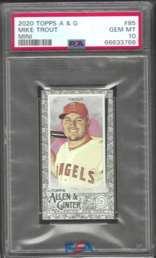 MIKE TROUT 2020 TOPPS ALLEN AND GINTER BLACK SP MINI #85 PSA 10 GEM MINT POP 10
