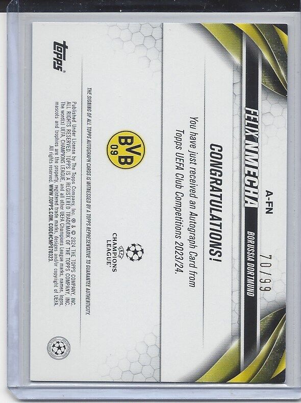 FELIX NMECHA 2023-24 TOPPS CLUB COMPETITIONS ICE BLUE FOIL DORTUMUND AUTO #D /99