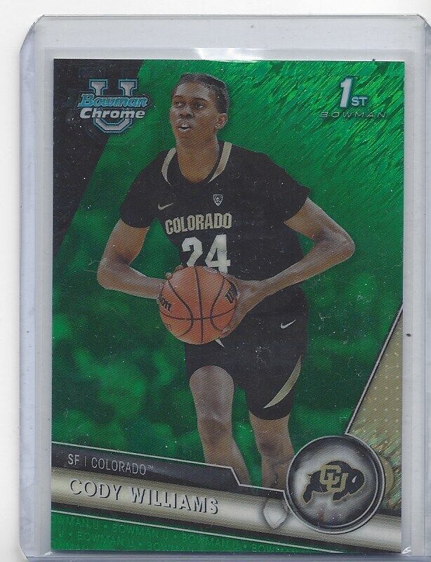 CODY WILLIAMS 2023-24 BOWMAN CHROME UNIVERSITY 1ST GREEN SHIMMER REFRACTOR /99