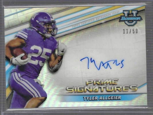TYLER ALLGEIER 2021 BOWMAN CHROME UNIVERSITY SILVER REFRACTOR PRIME AUTO #D /50