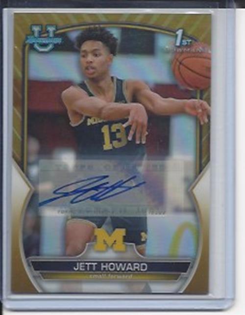 JETT HOWARD 2023 BOWMAN CHROME 1ST UNIVERSITY GOLD REFRACTOR AUTO RC #D 4/50