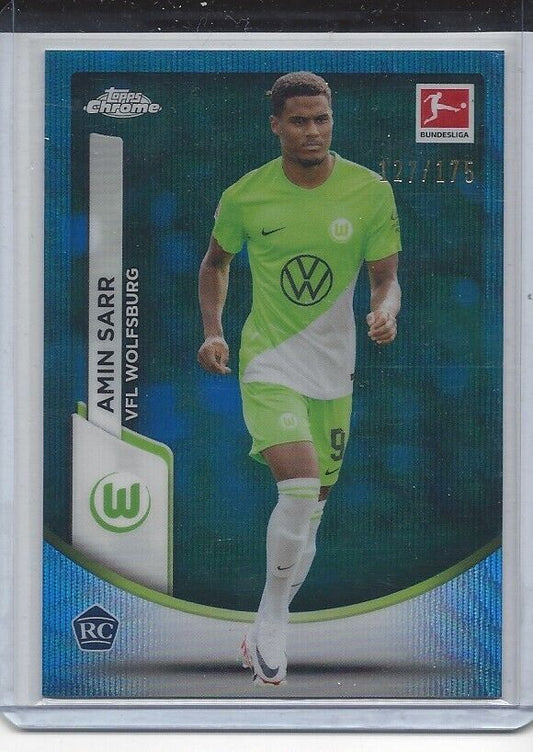 AMIN SARR 2023-24 TOPPS CHROME BUNDESLIGA BLUE WAVE REFRACTOR RC #D 127/175