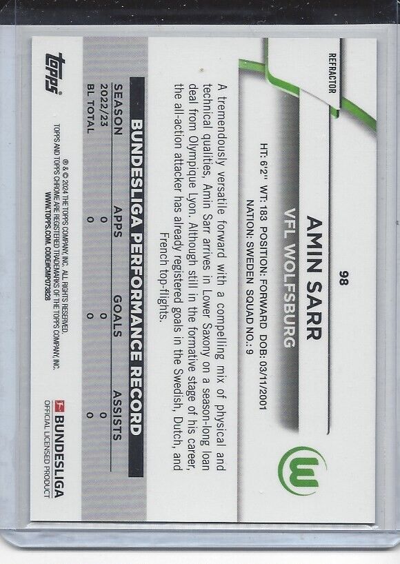 AMIN SARR 2023-24 TOPPS CHROME BUNDESLIGA BLUE WAVE REFRACTOR RC #D 127/175