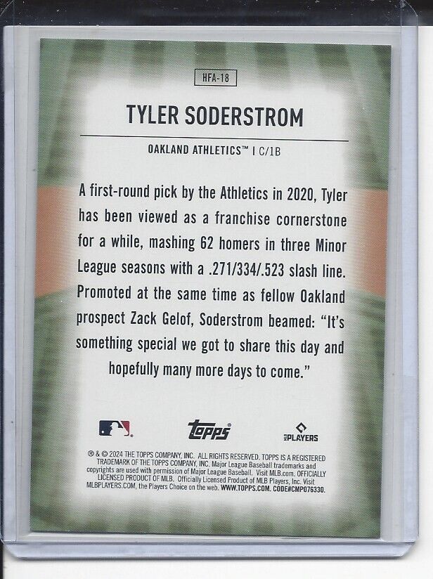 TYLER SODERSTROM 2024 TOPPS SERIES 2 HOME FIELD ADVANTAGE SSP RC #18