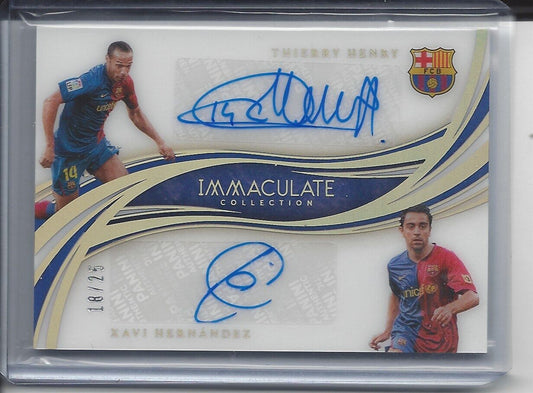 THIERRY HENRY XAVI HERNANDEZ 2020 PANINI IMMACULATE BARCELONA DUAL AUTO #D 18/25