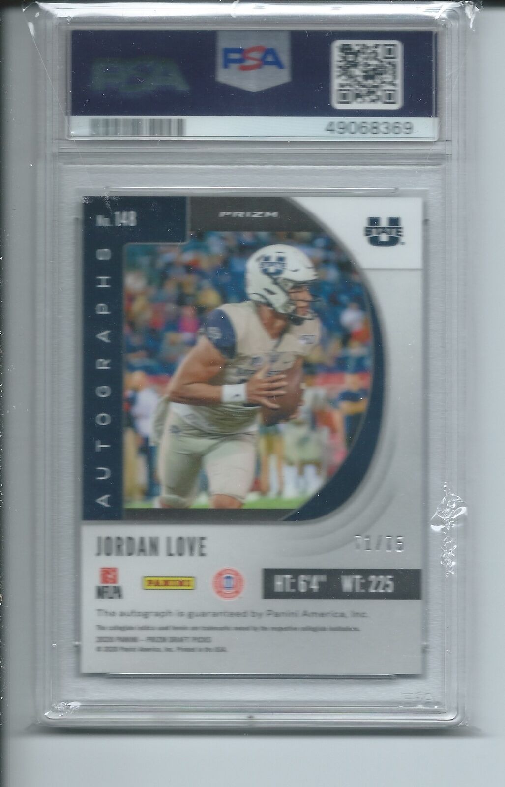 JORDAN LOVE 2020 PANIN PRIZM DRAFT PICKS HYPER PRIZM AUTO RC #D /75 PSA 9 POP 3