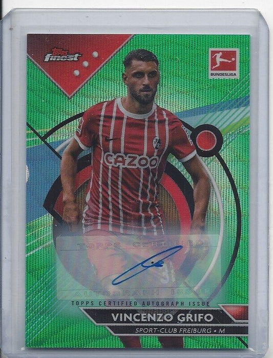 VINCENZO GRIFO 2022-23 TOPPS FINEST BUNDESLIGA GREEN WAVE REFRACTOR AUTO #D /30