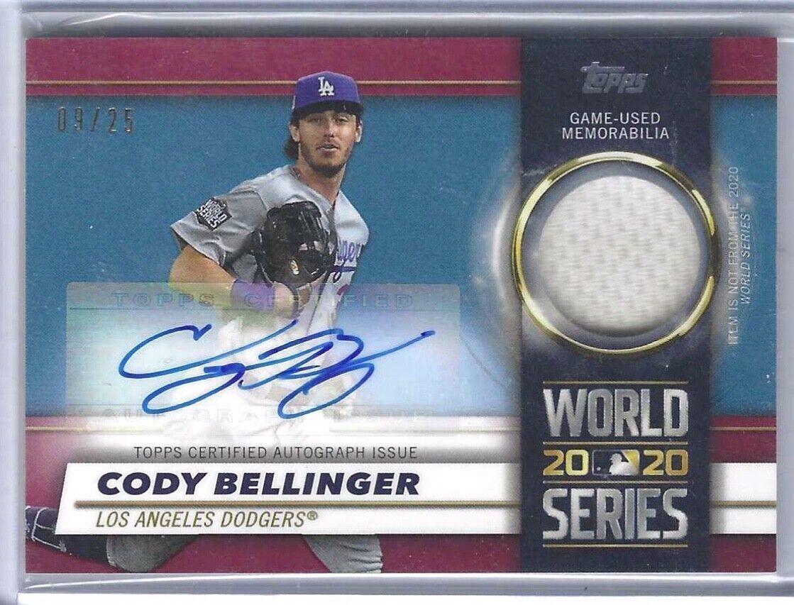 CODY BELLINGER 2021 TOPPS SERIES ONE WORLD SERIES CHAMPION PATCH AUTO #D 09/25