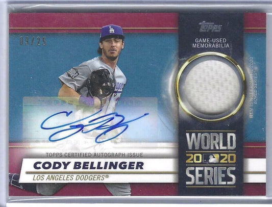 CODY BELLINGER 2021 TOPPS SERIES ONE WORLD SERIES CHAMPION PATCH AUTO #D 09/25