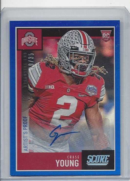 CHASE YOUNG 2020 PANINI SCORE ARTIST'S PROOF BLUE ROOKIE AUTO RC #D 29/35