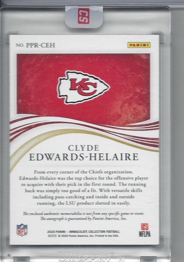 CLYDE EDWARDS HELAIRE 2020 PANINI IMMACULATE JUMBO PREMIUM RPA AUTO PATCH RC /99