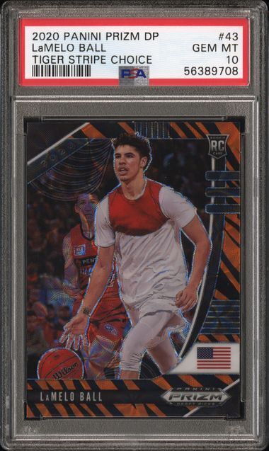 LAMELO BALL 2020-21 PANINI PRIZM DRAFT PICKS TIGER STRIPE CHOICE RC #43 PSA 10