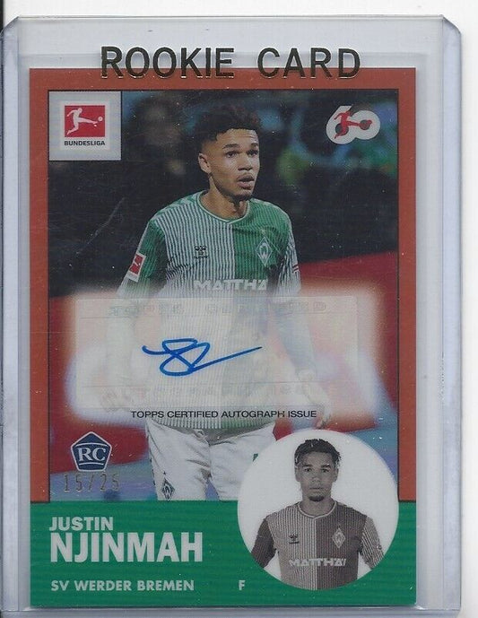 JUSTIN NJINMAH 2023-24 TOPPS CHROME BUNDESLIGA 1963 ORANGE REFRACTOR AUTO RC /25