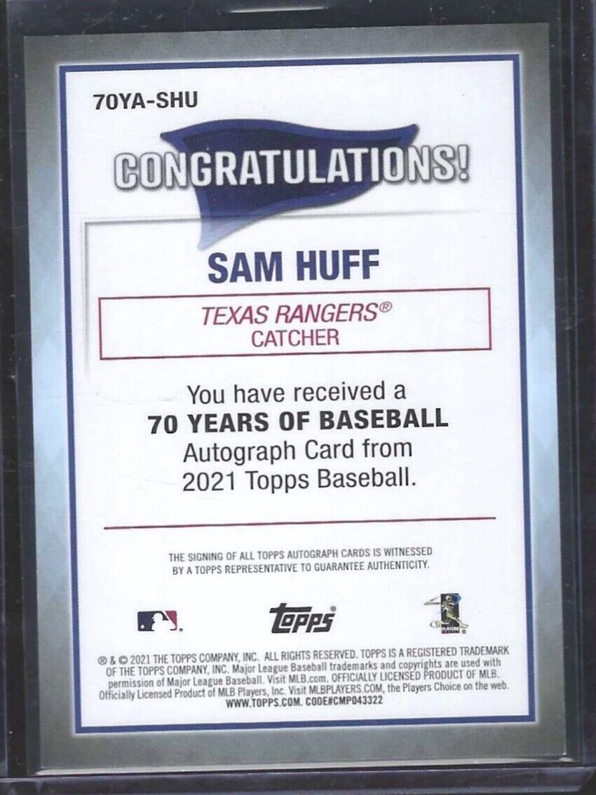 SAM HUFF 2021 TOPPS 70 YEARS OF BASEBALL ROOKIE AUTO RC #70YA-SHU