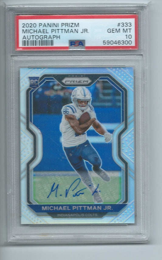 MICHAEL PITTMAN JR 2020 PANINI PRIZM SILVER AUTO RC #333 PSA 10 GEM MINT