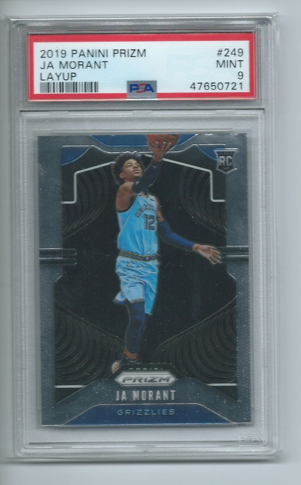JA MORANT 2019-20 PANINI PRIZM LAYUP PHOTO VARIATION RC #249 PSA 9 MINT