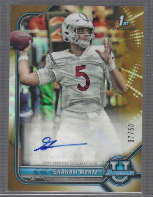 GRAHAM MERTZ 2021 BOWMAN CHROME UNIVERSITY GOLD REFRACTOR 1ST AUTO #D 37/50